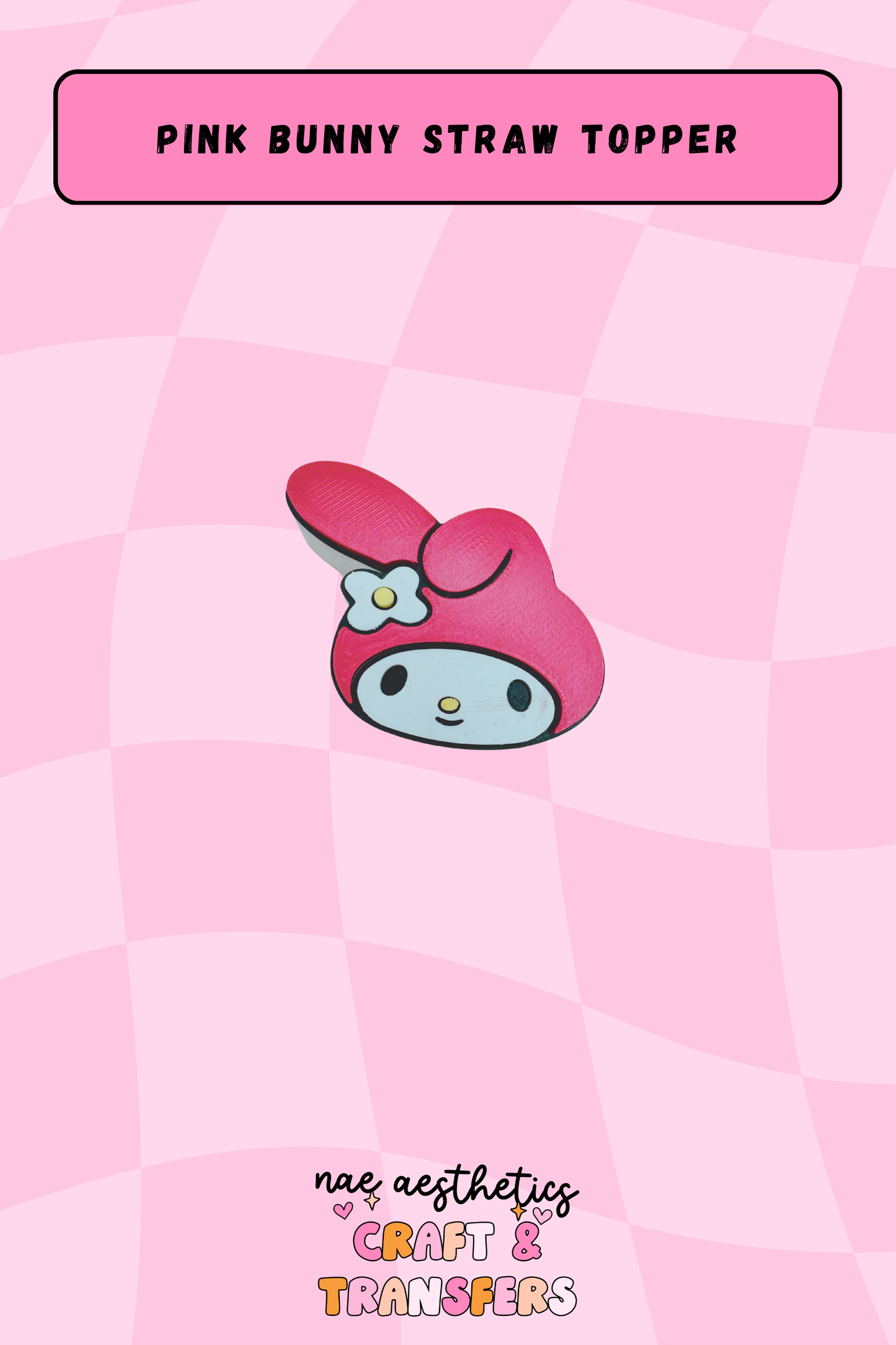 PINK BUNNY STRAW TOPPER