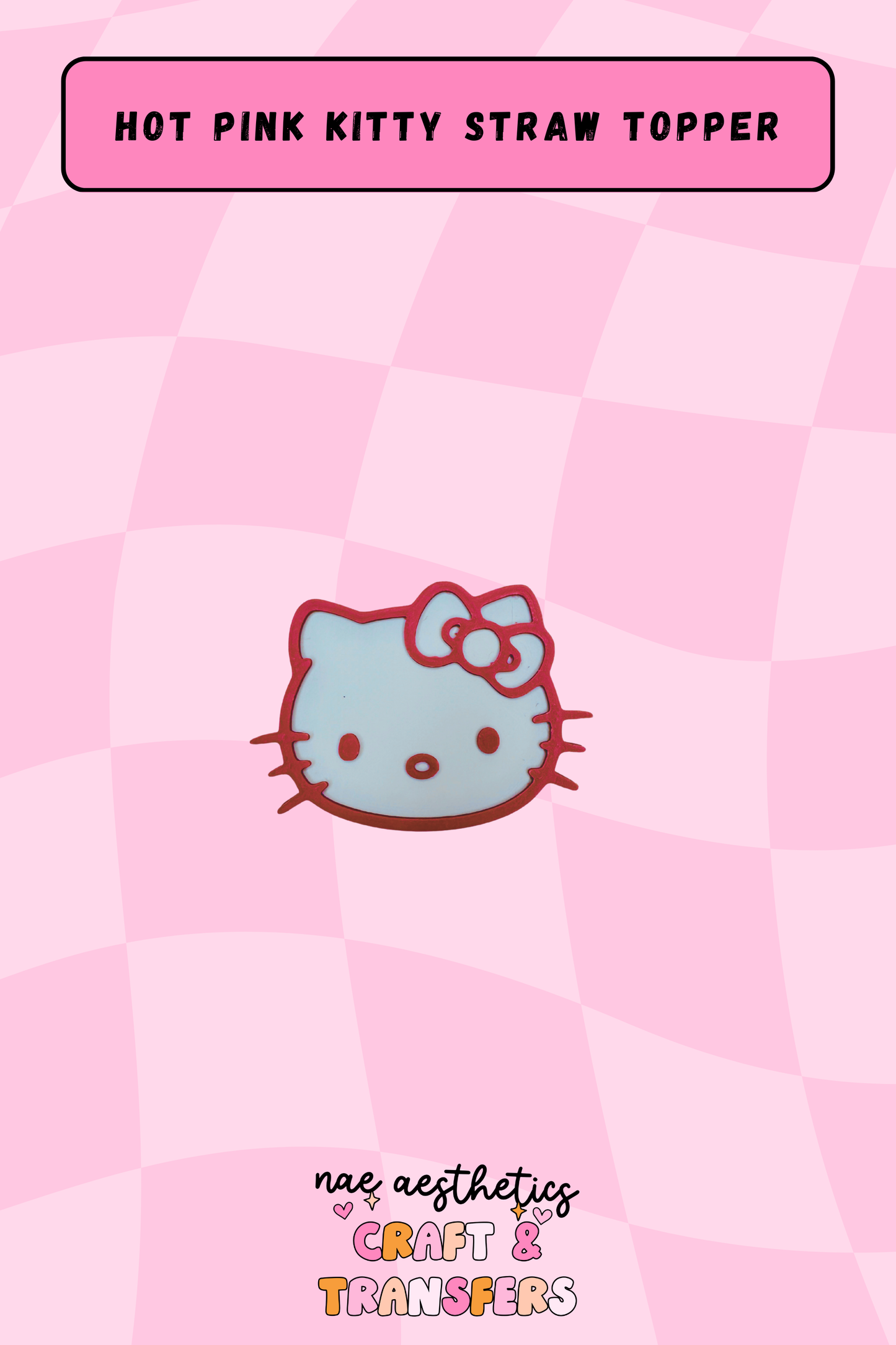 HOT PINK KITTY STRAW TOPPER