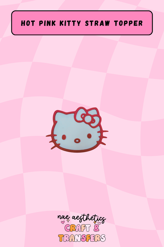 HOT PINK KITTY STRAW TOPPER
